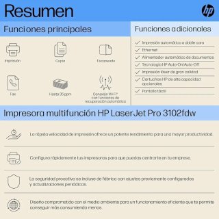 Impresora HP Láser Pro MFP 3102fdw
