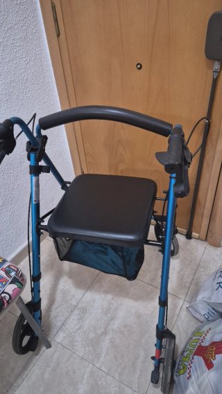 Andador azul con asiento y cesta