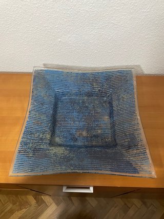 Centro de mesa cuadrado azul vidrio