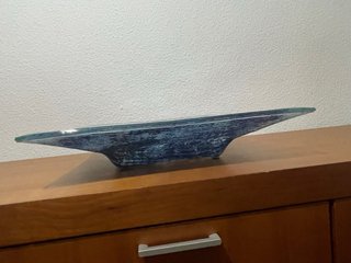 Centro de mesa cuadrado azul vidrio