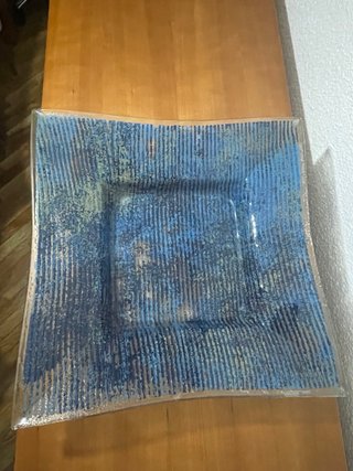 Centro de mesa cuadrado azul vidrio