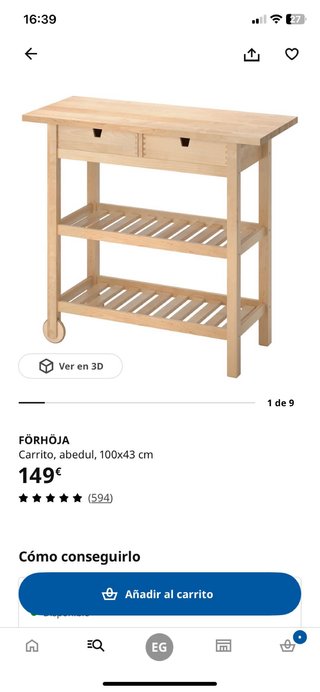 Carrito Auxiliar Cocina IKEA Madera