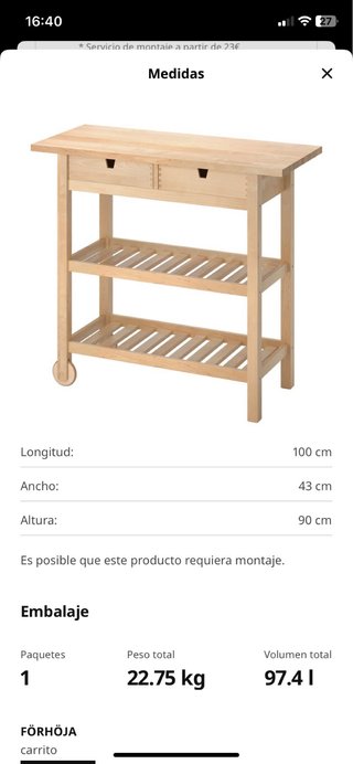 Carrito Auxiliar Cocina IKEA Madera