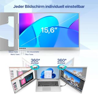 Triplo schermo portatile con doppio monitor da 15,6"