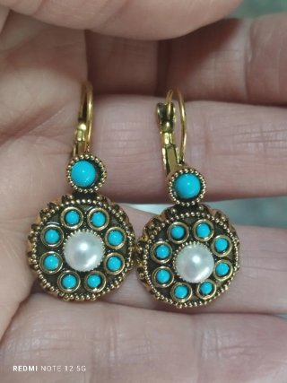 Pendientes Vintage Chapados en Oro Turquesa