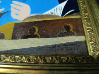 Cuadro al óleo azul y dorado