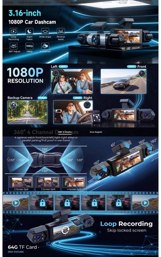 NUEVO! (50€) Dashcam 4 Canales 4x1080P