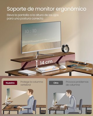 Escritorio Esquinero VASAGLE L 150cm LED 2 Cajones