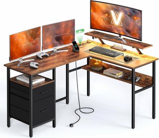 Escritorio Esquinero VASAGLE L 150cm LED 2 Cajones