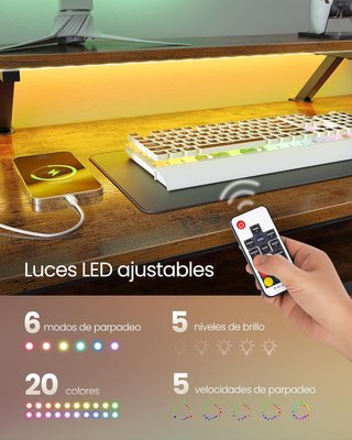 Escritorio Esquinero VASAGLE L 150cm LED 2 Cajones