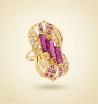 Anillo Oro 18K Lanzadera Rubíes y Circonitas