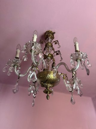 Lámpara araña cristal y dorada
