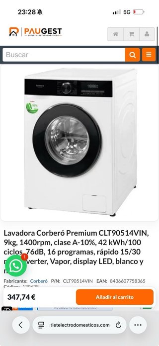 Lavadora Corbero 9kg 1400rpm Nueva