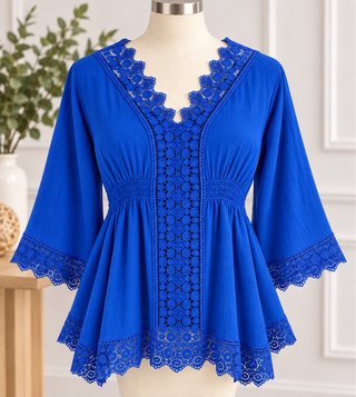 Kaftán azul con encaje talla única