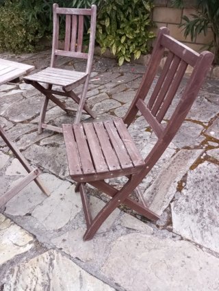 Mesa y 3 Sillas Plegables Exterior Madera
