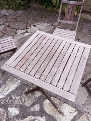 Mesa y 3 Sillas Plegables Exterior Madera