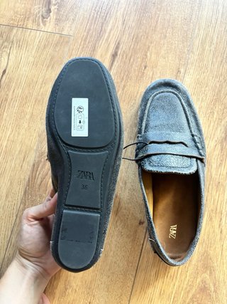 Mocasines Zara Piel Gris Talla 36 Nuevos
