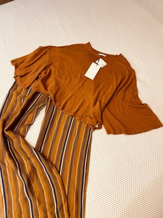 Pantalón ancho Rayas Azul y Marrón Zara