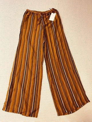 Pantalón ancho Rayas Azul y Marrón Zara