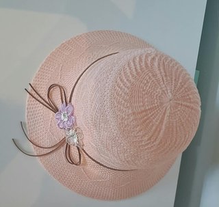 Cappello donna paglia rosa cipria con fiori