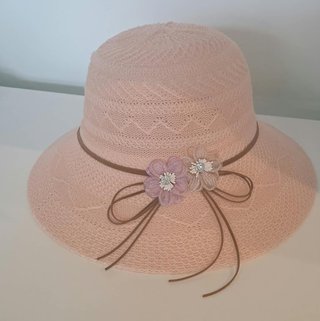 Cappello donna paglia rosa cipria con fiori