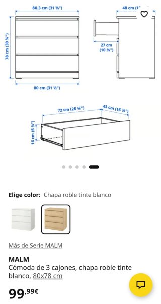 Cómoda 3 cajones madera MALM IKEA