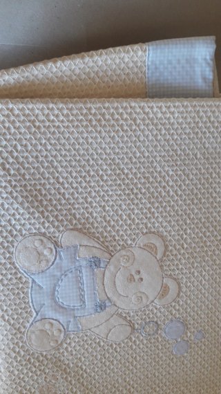 Manta bebé algodón beige con osito