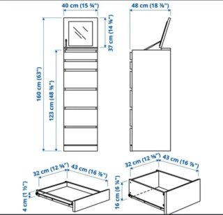 Cómoda 6 cajones IKEA MALM con espejo
