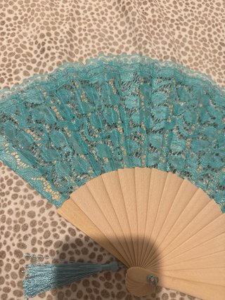 Elegante abanico de encaje verde azulado Turquesa