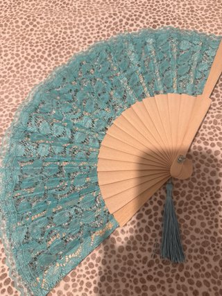 Elegante abanico de encaje verde azulado Turquesa