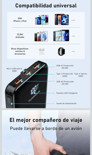 Cargador Portátil TUXINSUN 20000mAh 22.5W