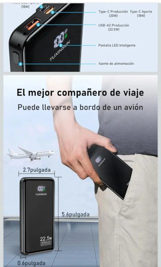Cargador Portátil TUXINSUN 20000mAh 22.5W