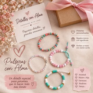 Pulsera perlas blancas y rosas con charm estrella.