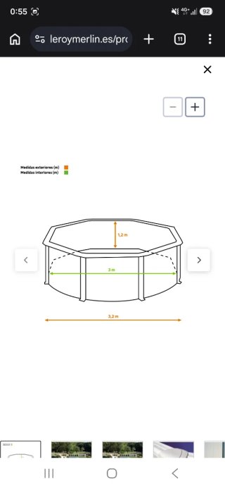 Piscina elevada GRE redonda 3x3x1.2m