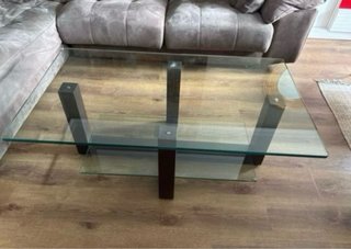 Mesa de centro cristal y madera