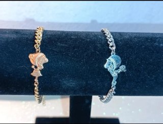 Pulseras Enamorados Acero Dorado y Plateado 22cms