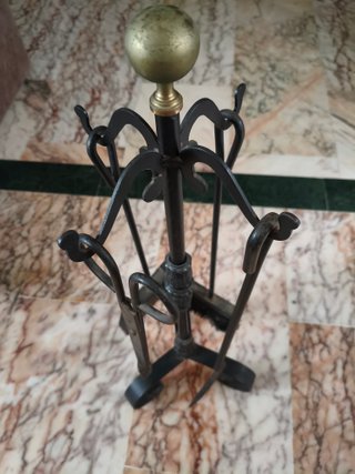 Juego Utensilios Chimenea Metal y Madera