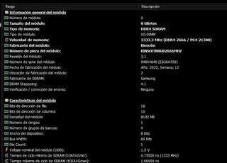 Módulo Memoria RAM Kinsotin DDR4 8GB 2666MHz