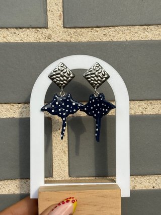 Pendientes Raya Moteada Azul y Blanco