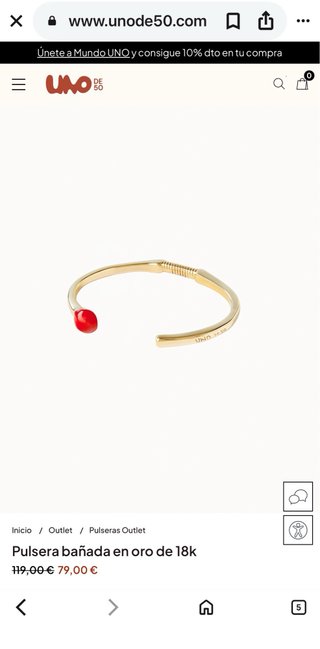Pulsera Uno de 50 dorada con detalle rojo