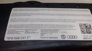 4F0880241E AIRBAG ASIENTO IZQUIERDO AUDI A3 2ª GENER. 8P1,8PA,8P7 2003-2004-2005-2006-2007-2008-2009-2010-2011-2012, A6 C6...