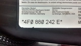 4F0880242E AIRBAG ASIENTO DERECHA AUDI A3 2ª GENER. 8P1,8PA,8P7 2003-2004-2005-2006-2007-2008-2009-2010-2011-2012, A6 C6 (...