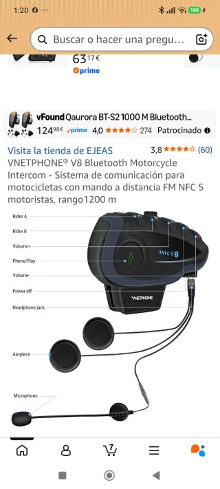 Intercomunicador V8 para Moto