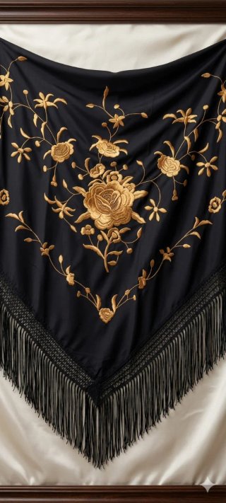 Manton negro bordado dorado