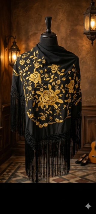 Manton negro bordado dorado