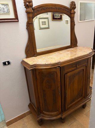 Mobile con specchio in legno e marmo