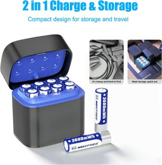 SLODA Cargador 8 Ranuras AA 1.2-1.5V USB‑C LED
