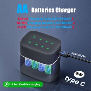 SLODA Cargador 8 Ranuras AA 1.2-1.5V USB‑C LED