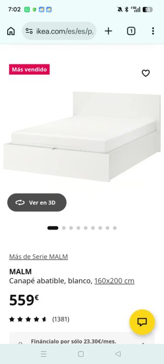 Cama Canapé Ikea Malm 150cm Blanca  Trans. INCLUID