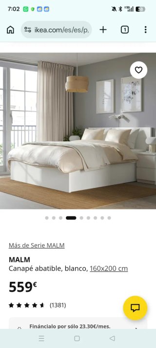 Cama Canapé Ikea Malm 150cm Blanca  Trans. INCLUID